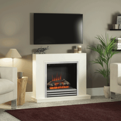 Be Modern Colby 38" Stone Electric Fireplace - Chrome Fire Finish - Image 2