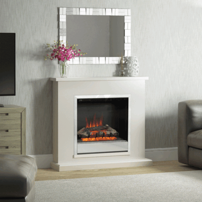 Be Modern Elsham 40" Pearlescent Cashmere Electric Fireplace - Chrome Fire Finish - Image 2