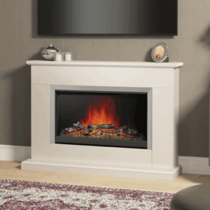 Be Modern Hansford 46" Pearlescent Cashmere Electric Fireplace - Brushed Steel Fire Finish