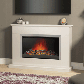 Be Modern Hansford 46" Pearlescent Cashmere Electric Fireplace - Brushed Steel Fire Finish