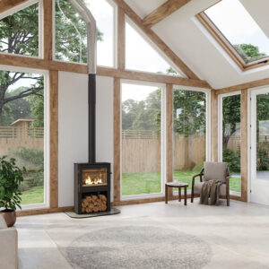 Mendip Ashcott 4.7kw Defra Wood Burning Stove (Wide Version) With Log Store