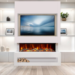 Celsi Electriflame VR S-1250 Media Wall Suite - White With Acoustic Oak Back Panel