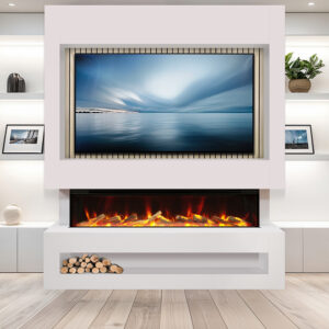 Celsi Electriflame VR S-1600 Media Wall Suite - White With Acoustic Oak Back Panel
