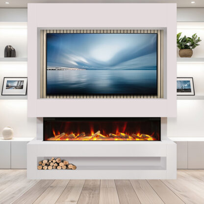 Celsi Electriflame VR S-1600 Media Wall Suite - White With Acoustic Oak Back Panel