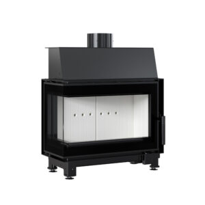 Kratki Simple 6kw Inset Wood Burning Stove With Left Connected Side Glass & Black Glass Edge - SIMPLE/S/L/BS