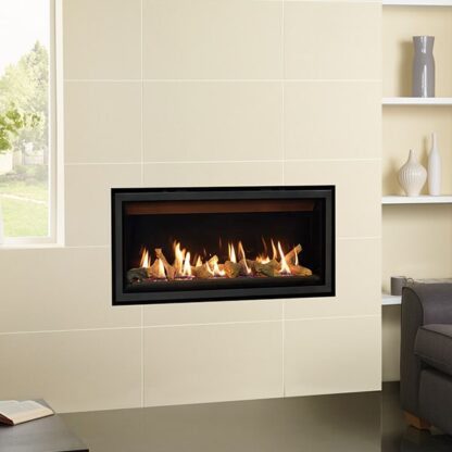 Gazco Studio 2 Slimline 5kw Gas Fire with Balanced Flue, Log Effect and Black Glass Lining