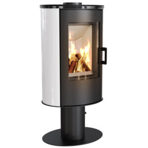 Kratki Koza AB 8kw Pedestal Wood Burning Stove - White Sides - KOZA/AB/S/N/KAFEL/BIALY