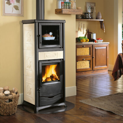 La Nordica Rossella Plus Forno - 11.1kw Wood Burning Boiler Stove With Cooking Oven - Cream - Image 2