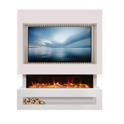 Celsi Electriflame VR S-1600 Media Wall Suite - White With Acoustic Oak Back Panel - Image 2