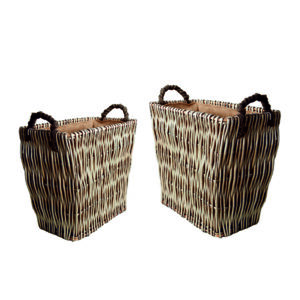 Set Of 2 Mellowed Vertical Weave Log Baskets