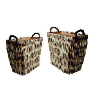 Set Of 2 Mellowed Vertical Weave Log Baskets