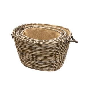 Set Of 3 Oval Rope Handled Log Baskets