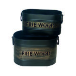 Set Of 2 Oval Fire Wood Log Carriers - Black & Gold