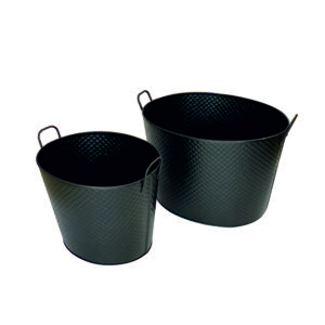 Set Of 2 Oval Cross Emboss Log Carriers - Black