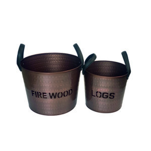 Set Of 2 Hammer Logs/Fire Wood Cutout Log Carriers - Copper