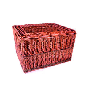 Set Of 3 Rectangular Log Baskets With Integral Handles