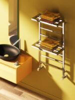 Reina Elvina-2 Steel Modern Vertical Bathroom Towel Rail and Radiator with Shelf - Chrome