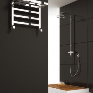 Reina Elvina Steel Small Modern Vertical Bathroom Towel Rail and Radiator - Chrome