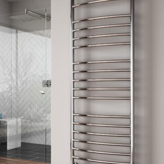 Reina Eos Stainless Steel Modern Vertical Curved Bathroom Towel Rail and Radiator - Polished